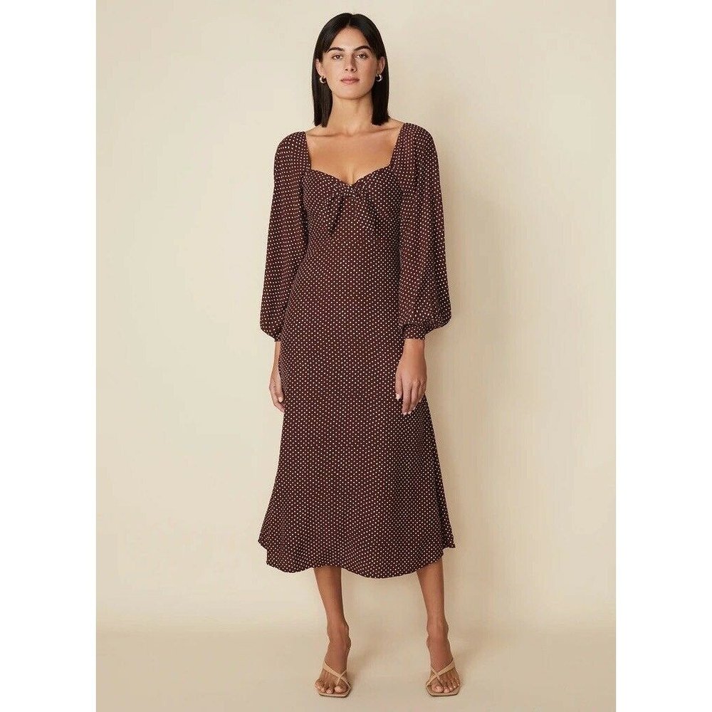 FAITHFULL THE BRAND Tangerina Midi Dress Bonnie Dot Brown Revolve S NWOT $209